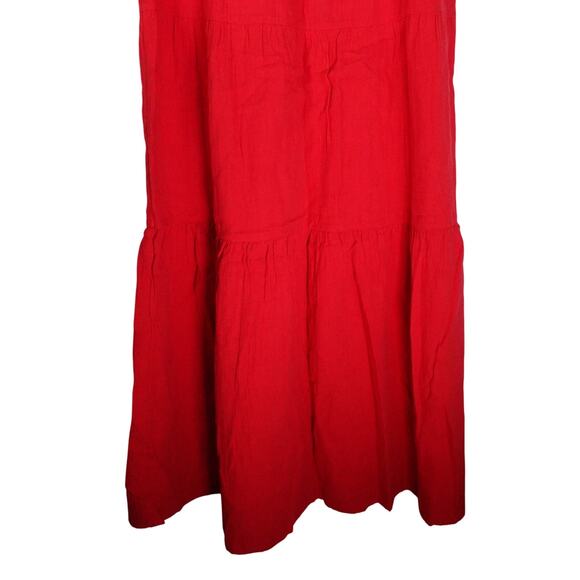 NWOT Quince Wild Cherry Red Organic Cotton Gauze Tiered Maxi Dress Medium 4265-Q - Picture 5 of 11